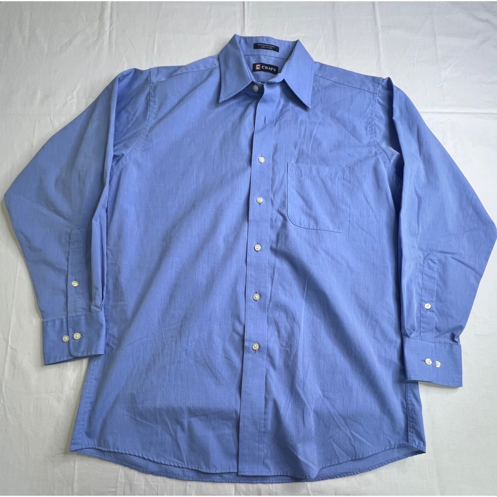Chaps Men's Light Blue Wrinkle‎ Free Dress Shirt Medium 15-15 1/2 32/33